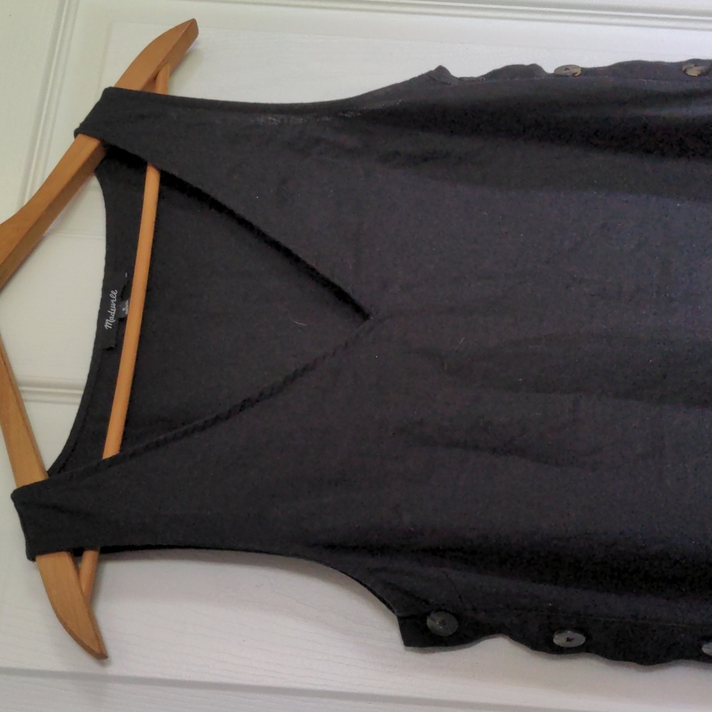 Madewell Cotton Linen Sleeveless Black Dress with Side Buttons - Picture 4 of 6